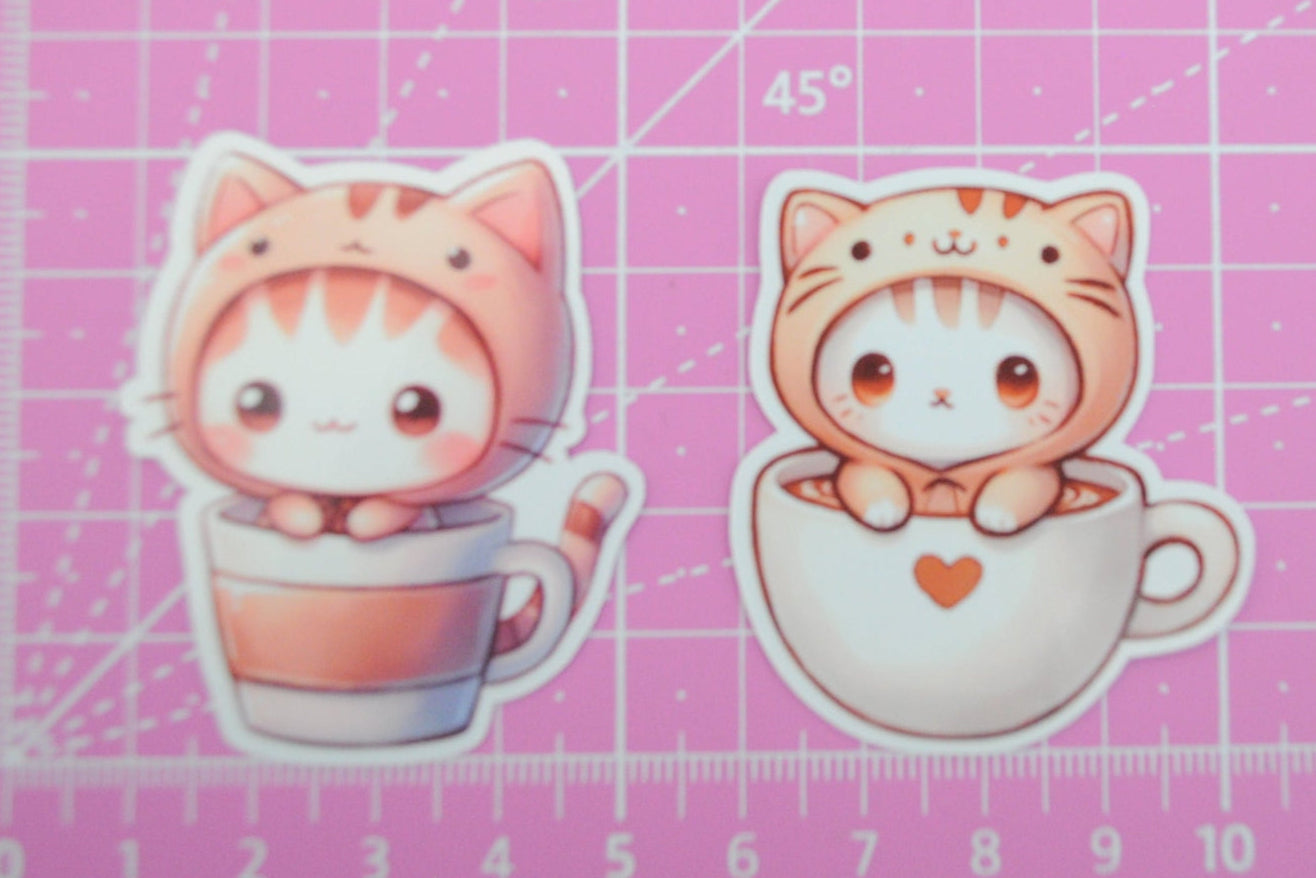 Stickers - Chibi Katzen verkleidet als Essen - Set 10 - Kaffee und Tee