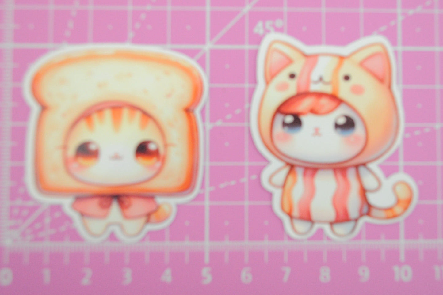 Stickers - Chibi Katzen verkleidet als Essen - Set 9 - Toast und Speck