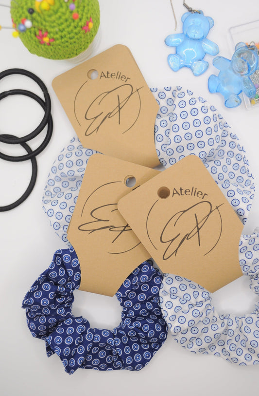 Scrunchies- Dots in Weiß oder Blau