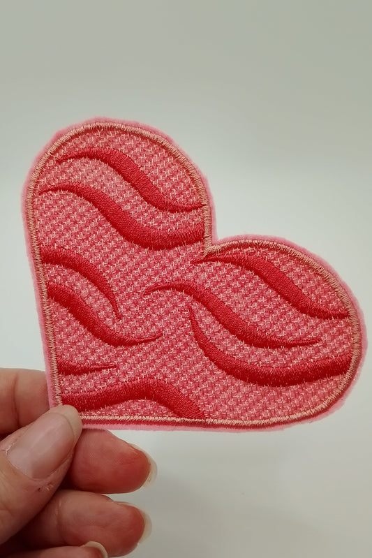 Patch - Herz groß - Rosa Zebrastreifen