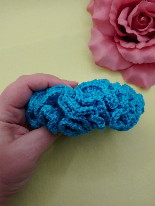 Large Ruffle - gehäkelte Scrunchie - Aqua Blau